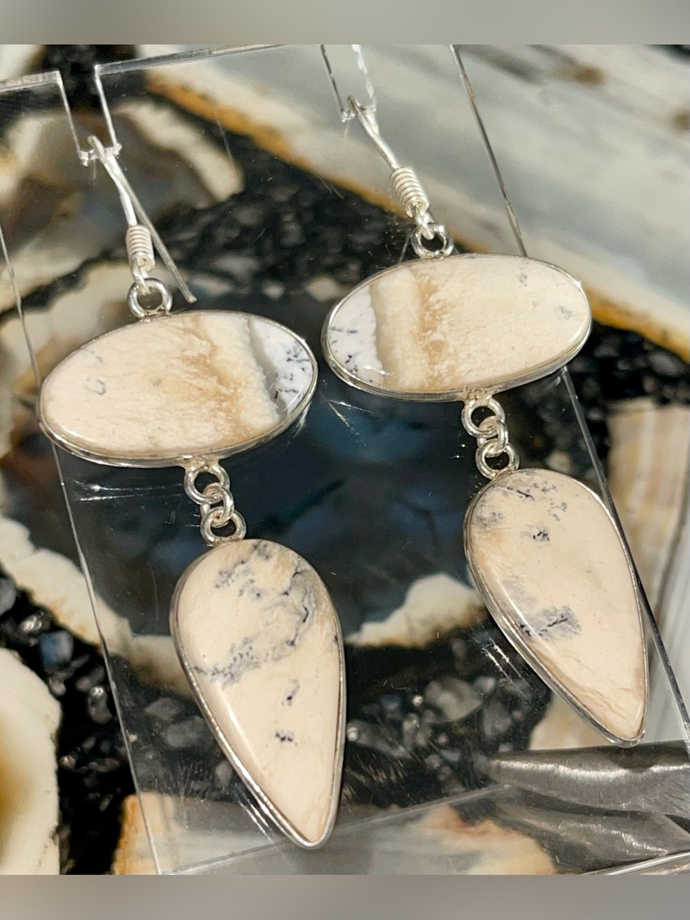 Dendritic Agate Earrings 2 1/2”